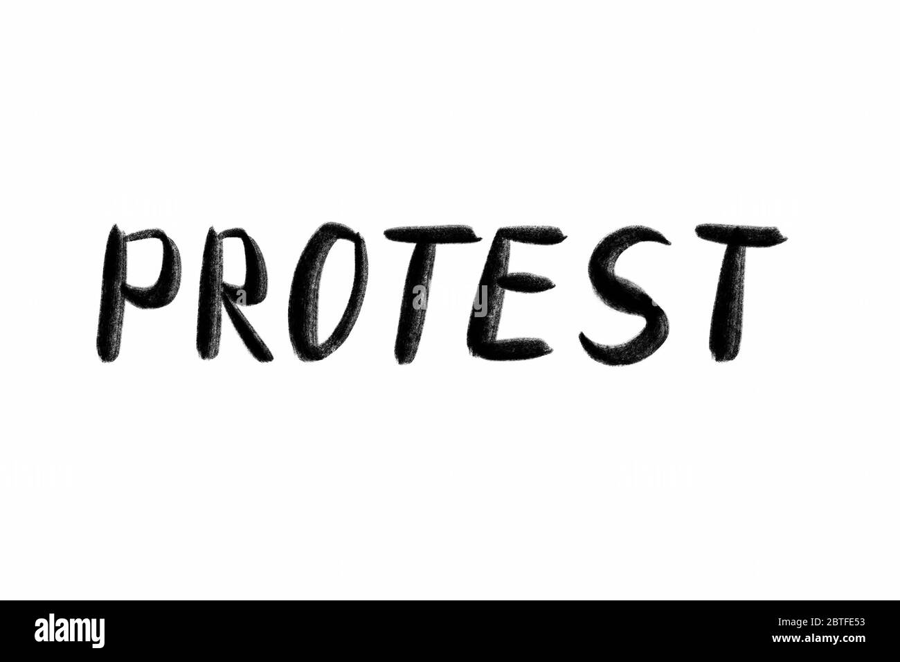 PROTEST Hand written text - lettering isolated on white. Coronovirus COVID 19 concept Stock Photo