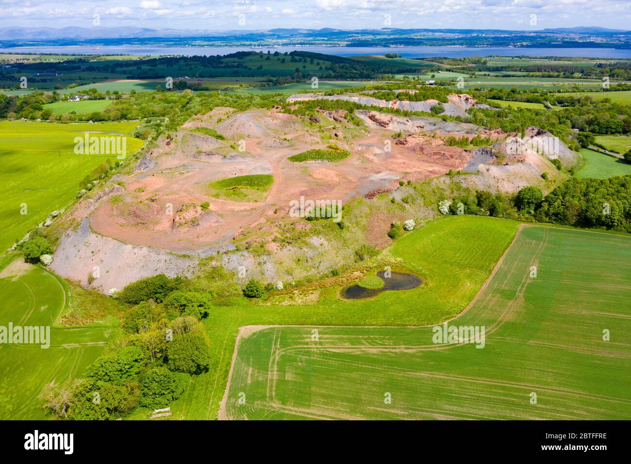Aerial view of oil shale waste bing at Philpstoun in West Lothian