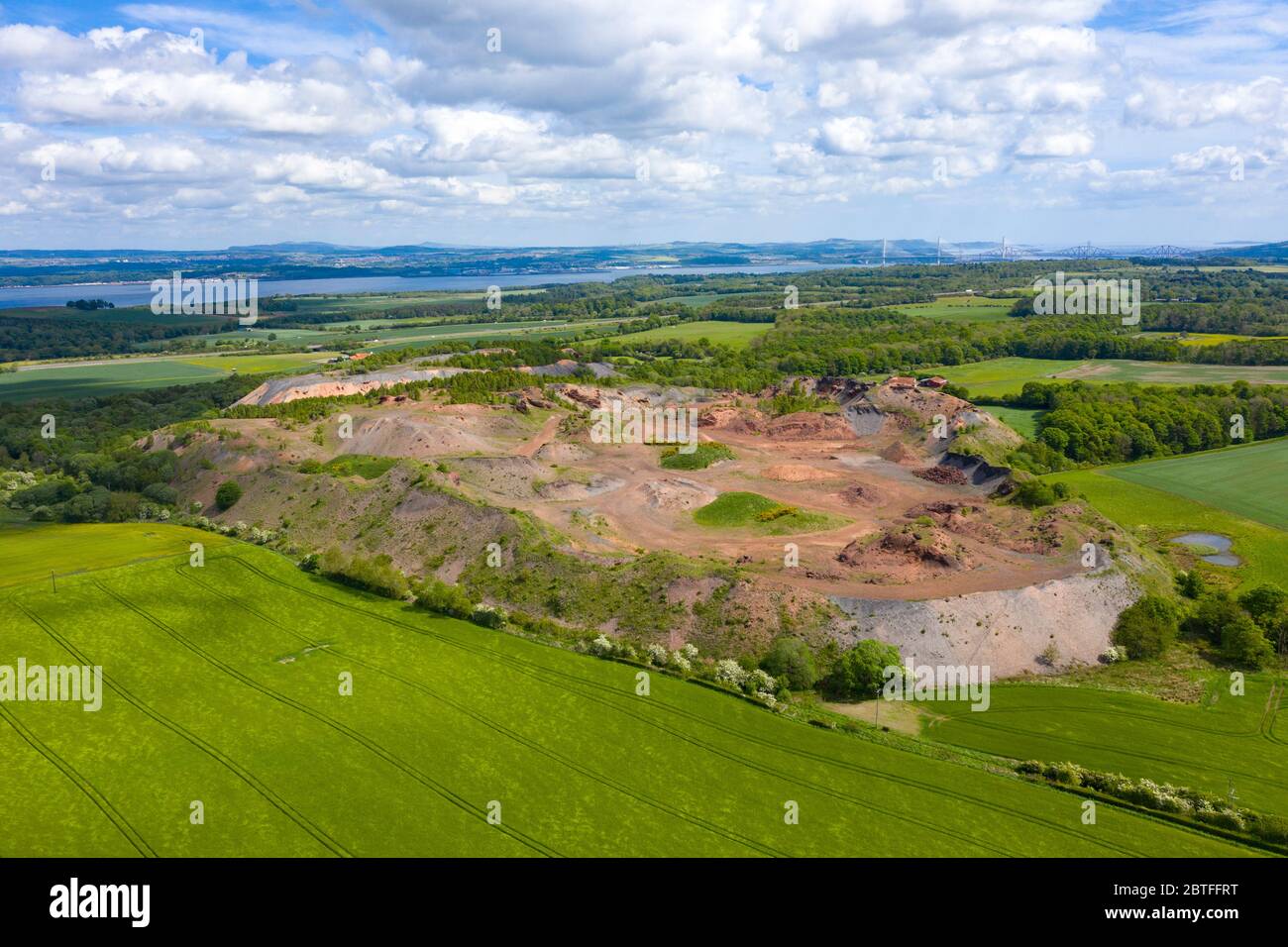 Aerial view of oil shale waste bing at Philpstoun in West Lothian, Scotland UK Stock Photo