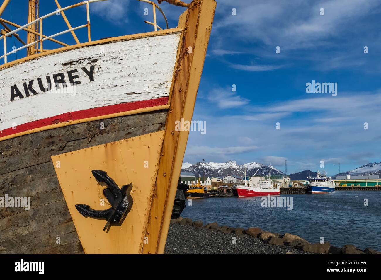 Boats in Höfn harbour; this is a fishing village along the South Coast of Iceland [No property releases; available for editorial licensing only] Stock Photo