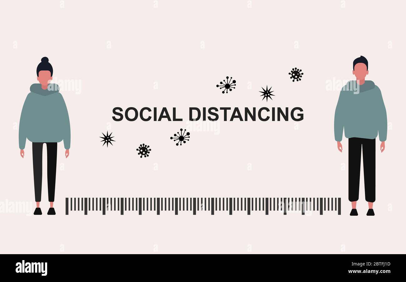 Vector illustration of two people keeping safe distance Stock Vector
