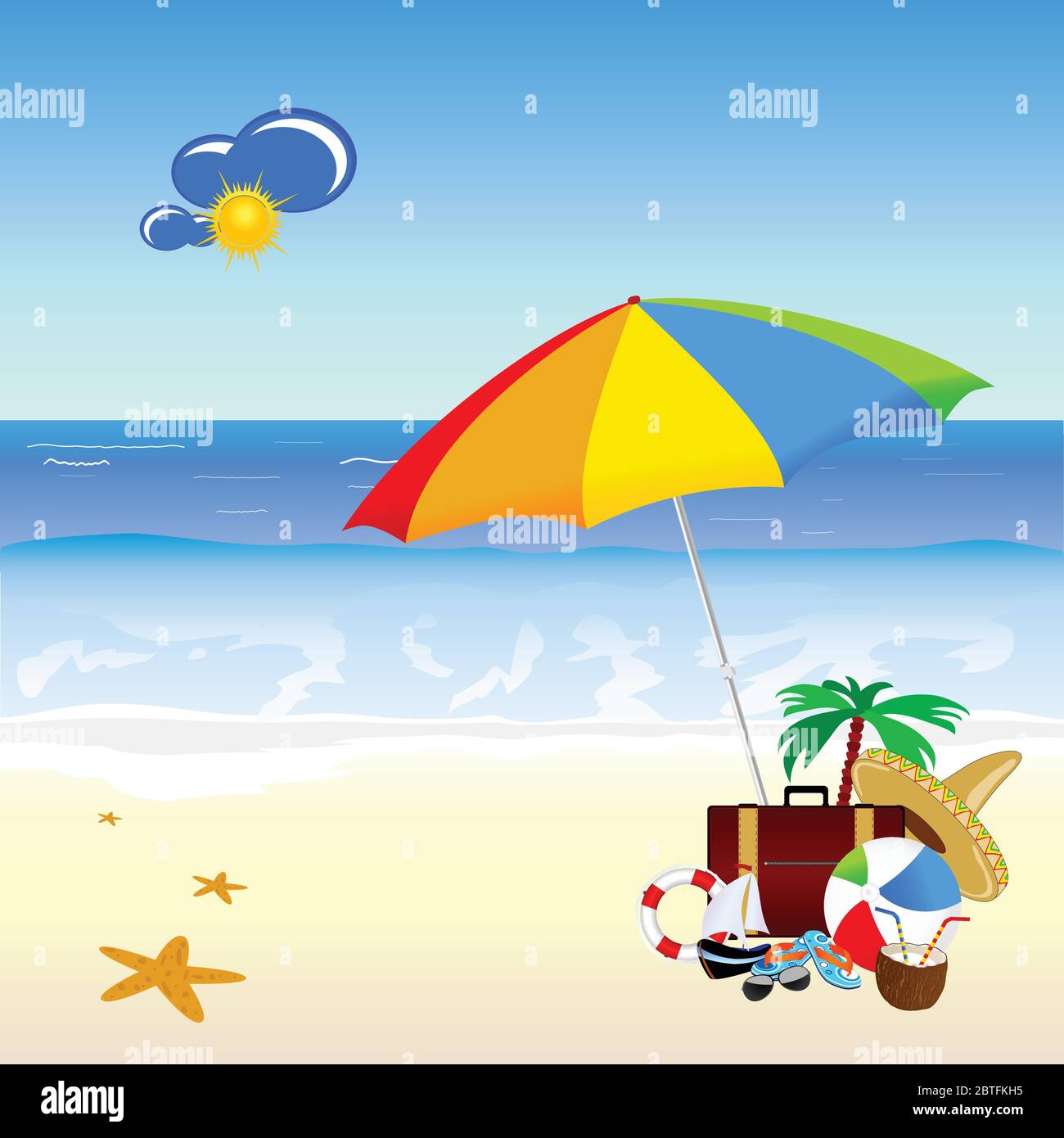 beach with stuff art vector illustration on a color Stock Vector