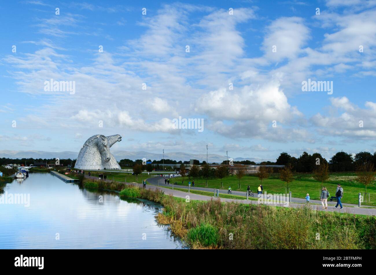 Scotland - Oct 8th '16 The Kelpies by Andy Scott - Kelpies are mythological water spirits & inspired this 30m high monument to horse powered heritage Stock Photo