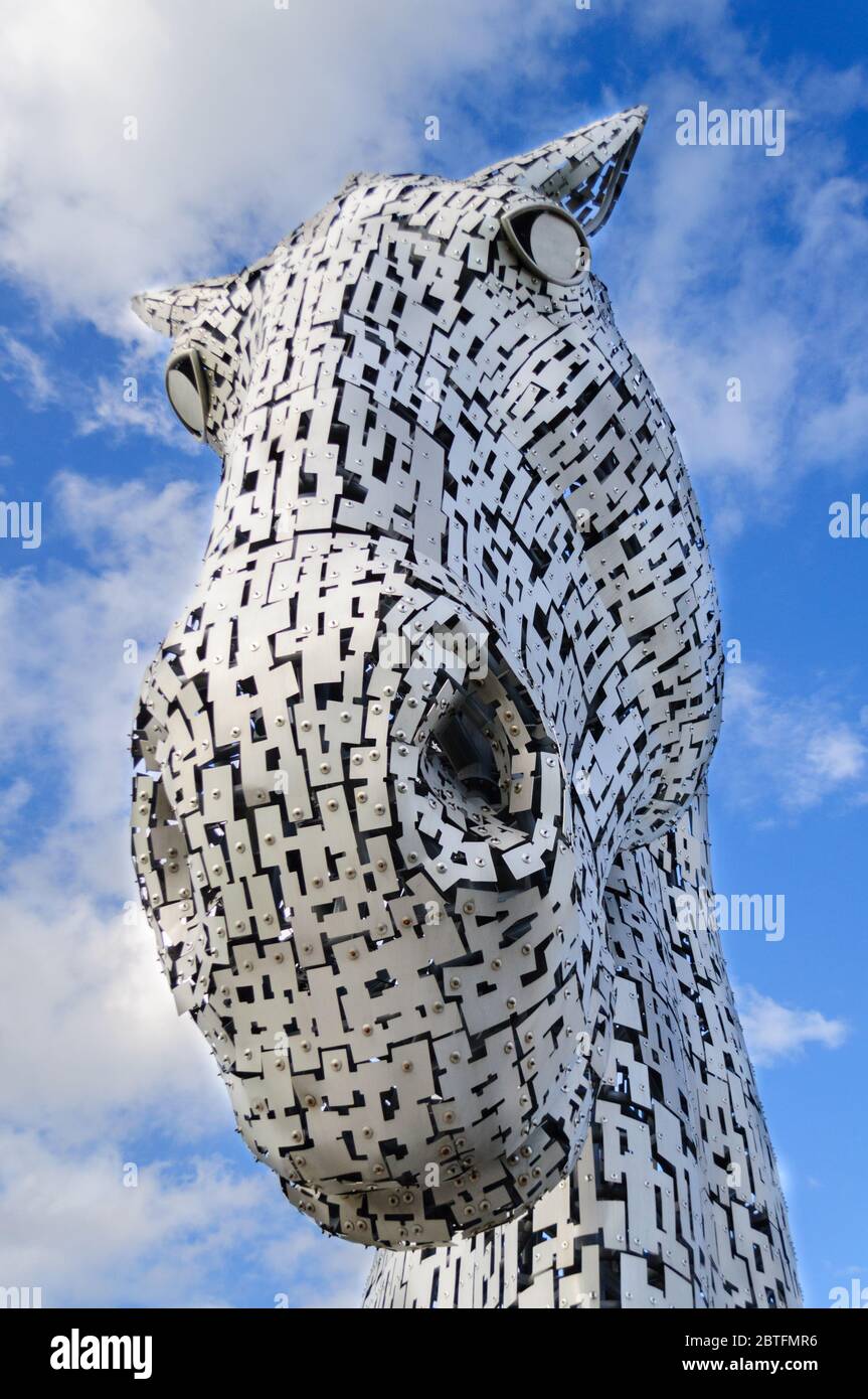 Scotland - Oct 8th '16 The Kelpies by Andy Scott - Kelpies are mythological water spirits & inspired this 30m high monument to horse powered heritage Stock Photo