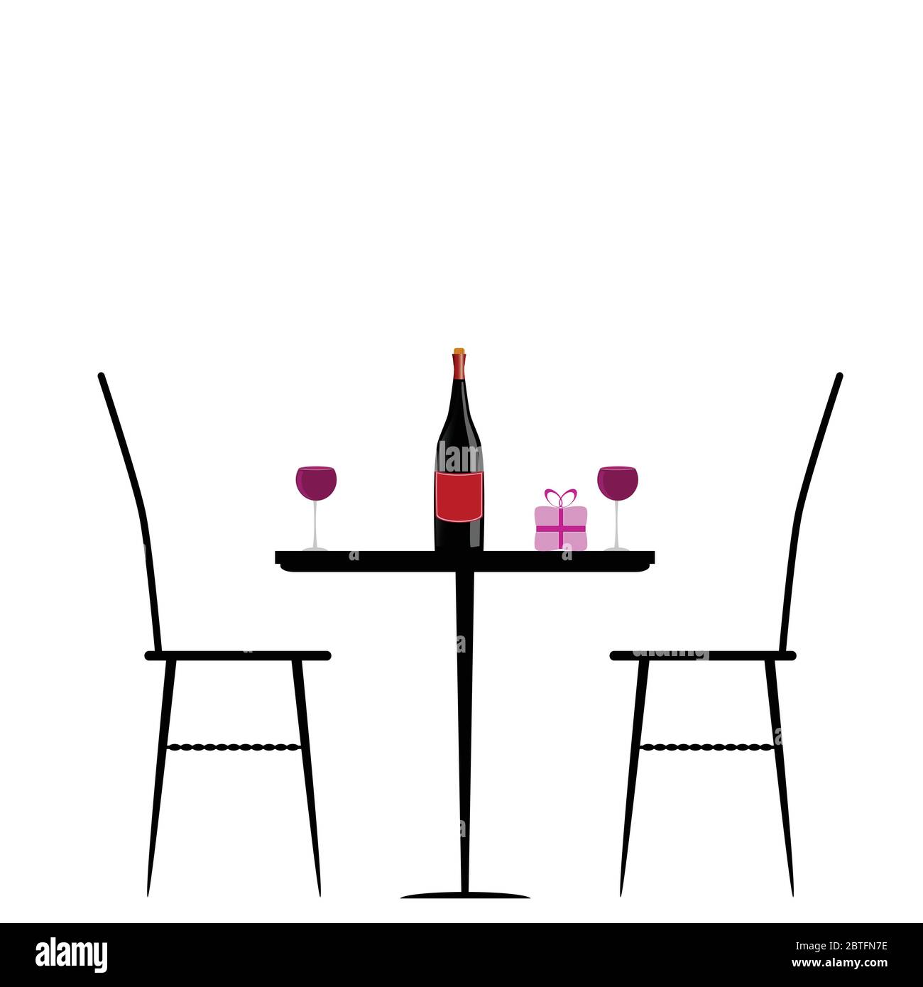 chair and table with wine vector illustration Stock Vector