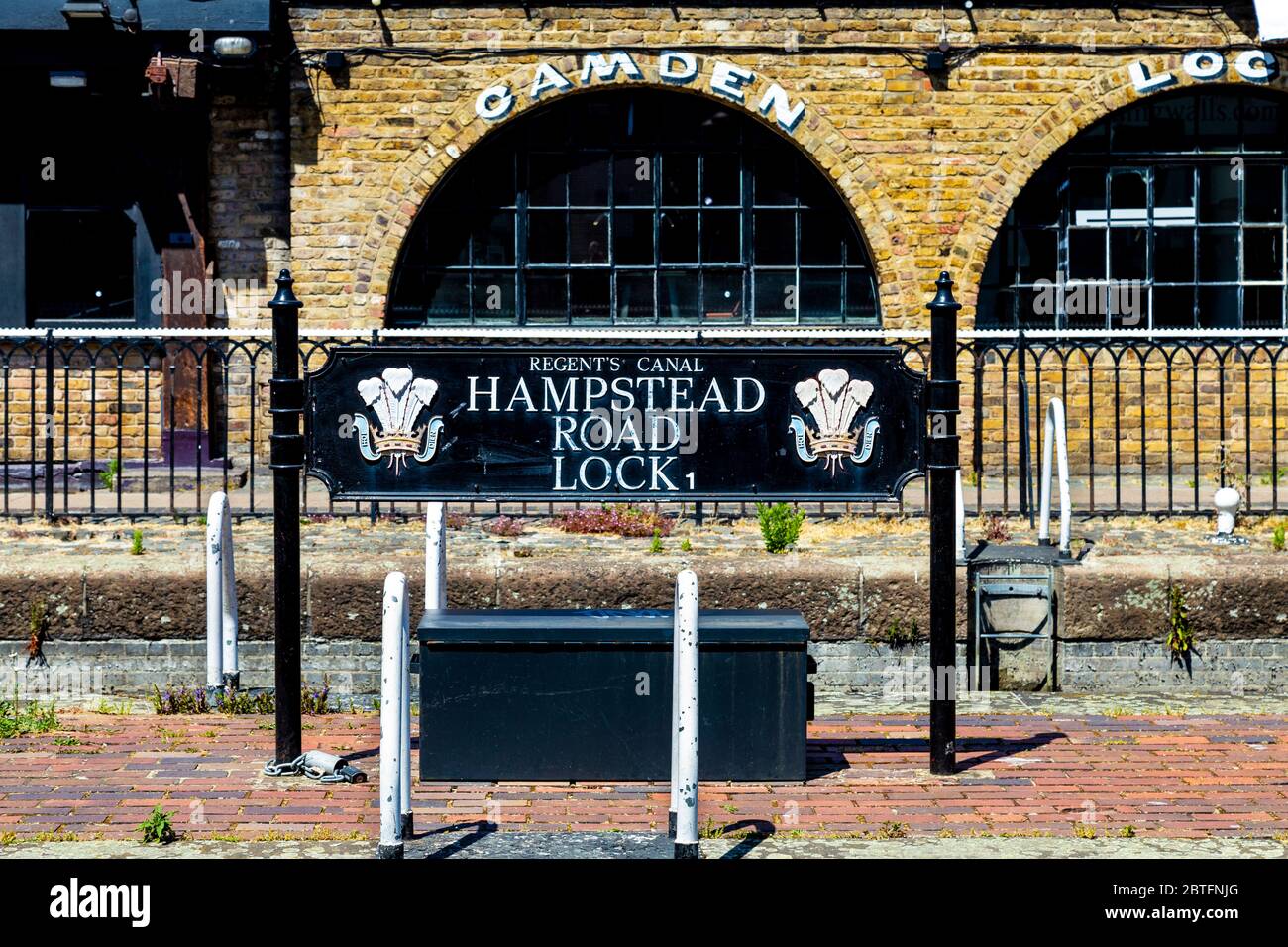 Sign for Regent's Canal Hampstead Road Lock in Camden aka Camden lock, the only twin lock in London, UK Stock Photo