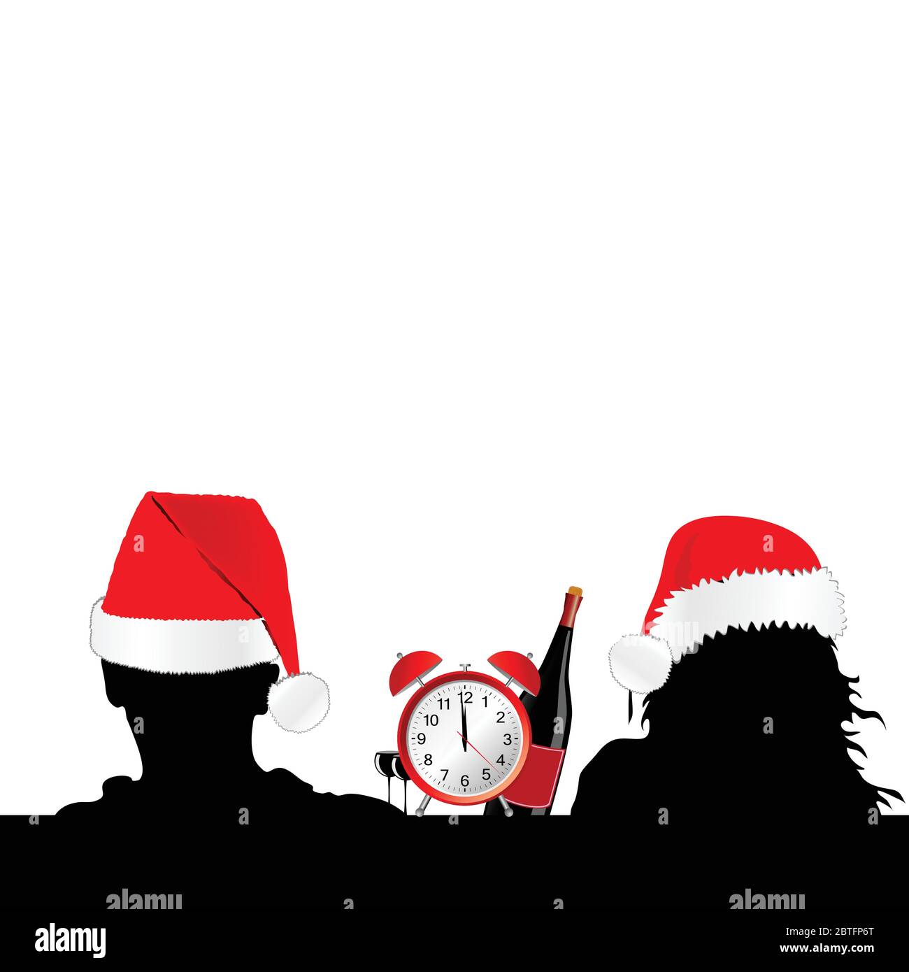 couple and red hat for christmas with clock and wine Stock Vector