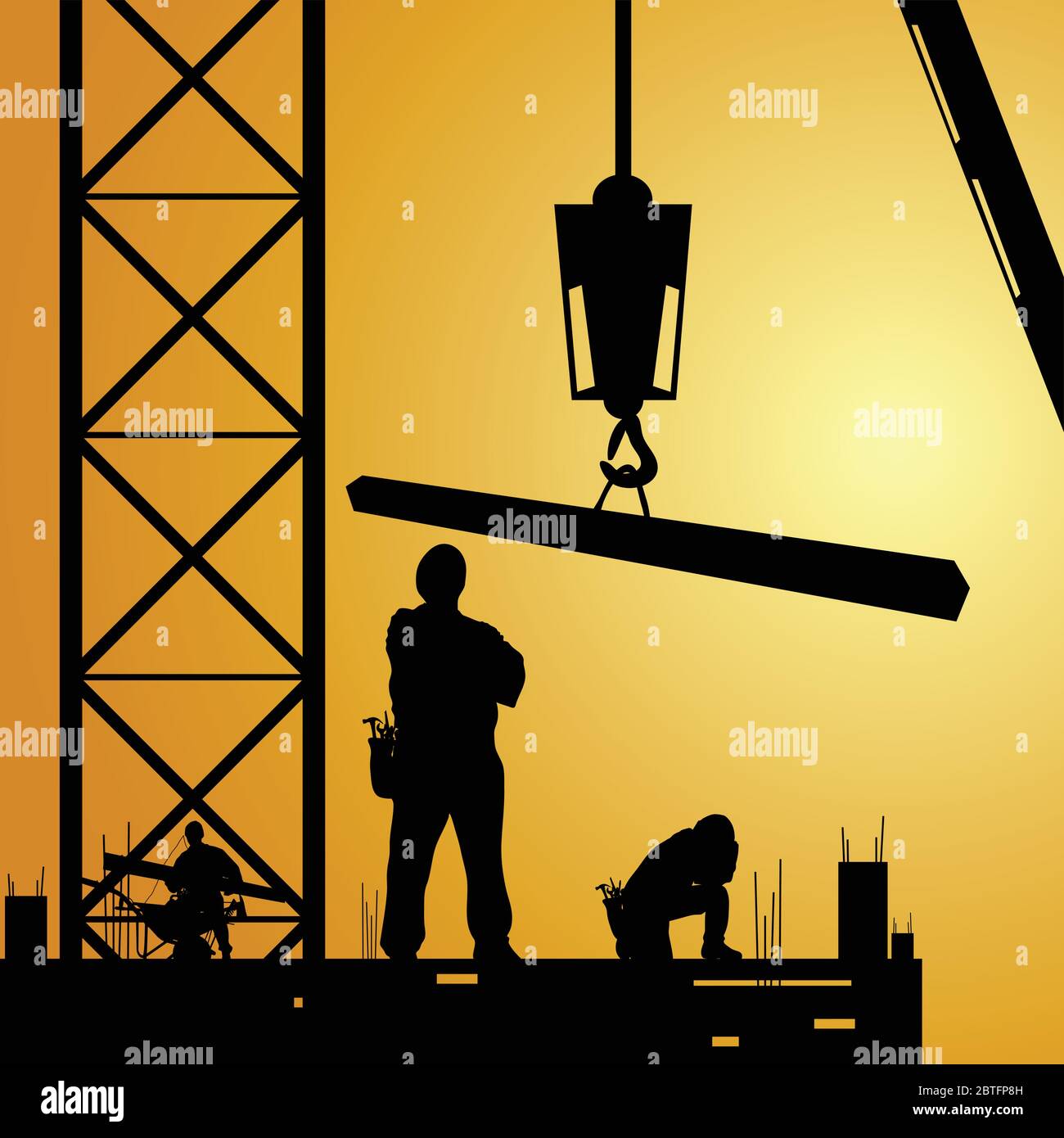 constuction worker at work with crane illustration Stock Vector Image ...