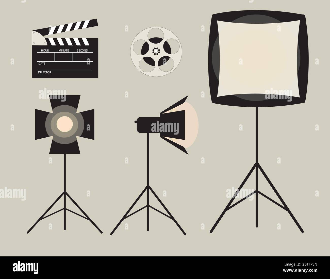 filming equipment and spotlight and projector Stock Vector