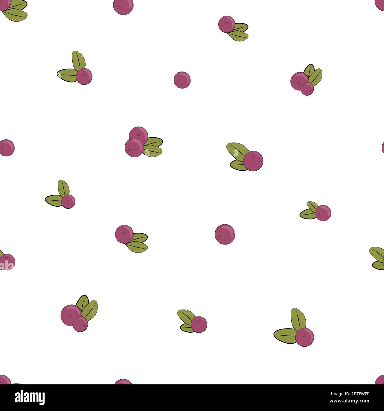 Vector illustration. Cranberry or blueberries Pattern with Leaves. Background. Stock Vector