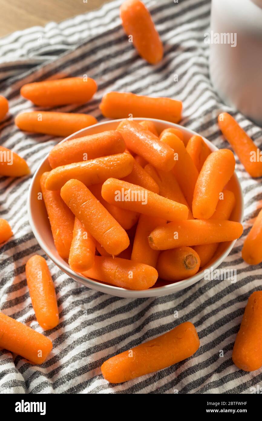 Raw Organic  Baby Carrots in a Bowl Stock Photo