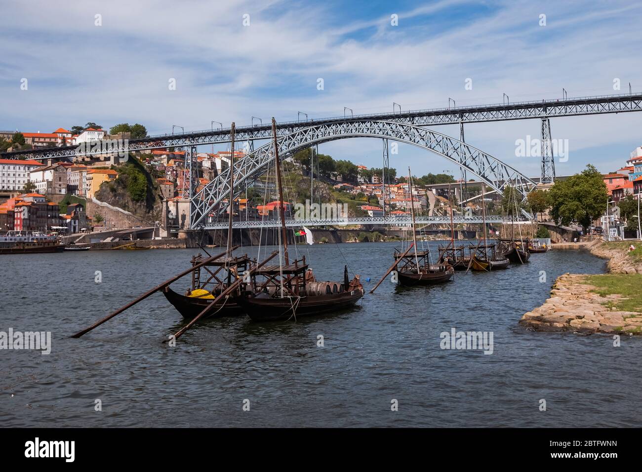 Rabelo Boats in Douro River - Port Wine, Dom Luís I Bridge - Iron ...