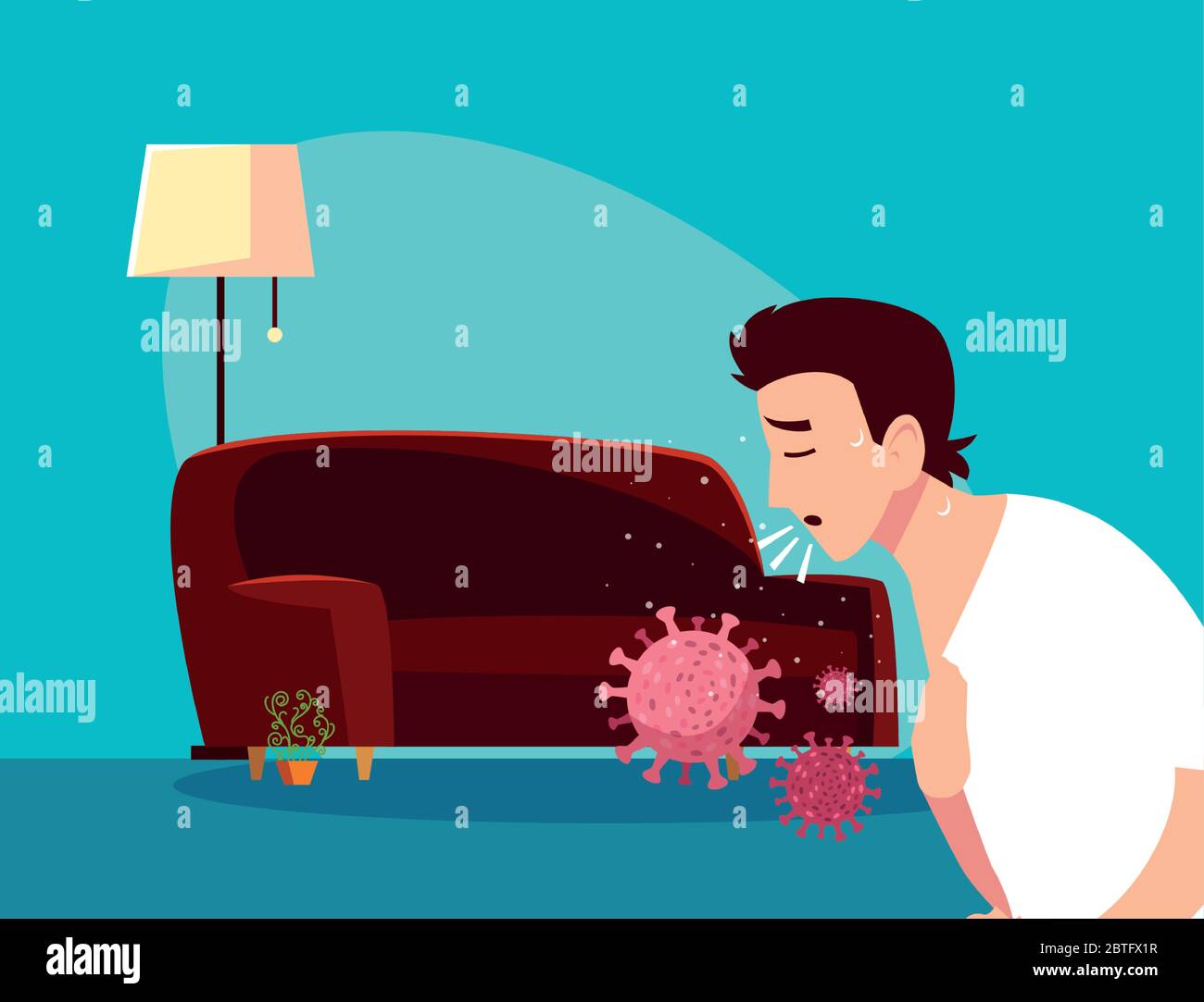 Man feeling sick at home design of Medical care and covid 19 virus