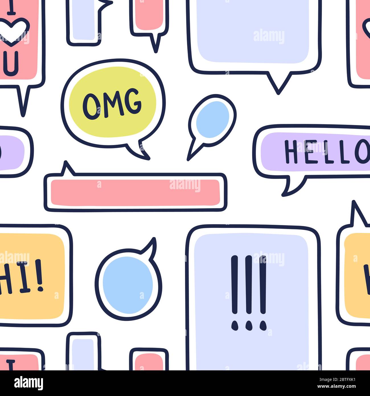 Hand drawn speech bubbles seamless pattern vector illustration on white background. Doodle talk or chat bubble pattern. ???????? ???? Stock Vector