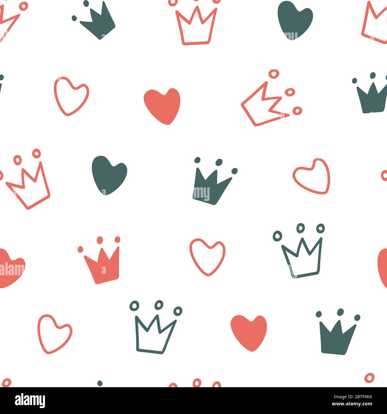 Hand drawn seamless pattern with doodle crowns. Cute baby and little ...