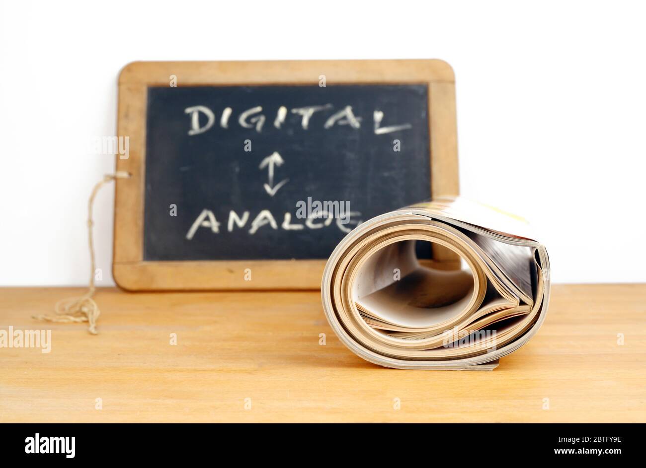 digital vs analog reading chalkboard with journals Stock Photo Alamy