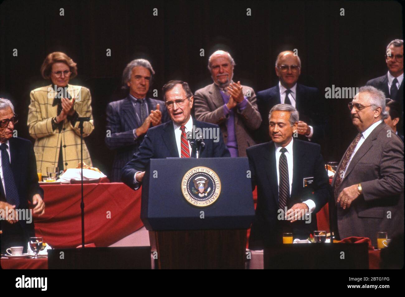 President George Bush addresses members of the Academy of Television Arts and Sciences in Los Angeles, Ca., circa 1990s Stock Photo