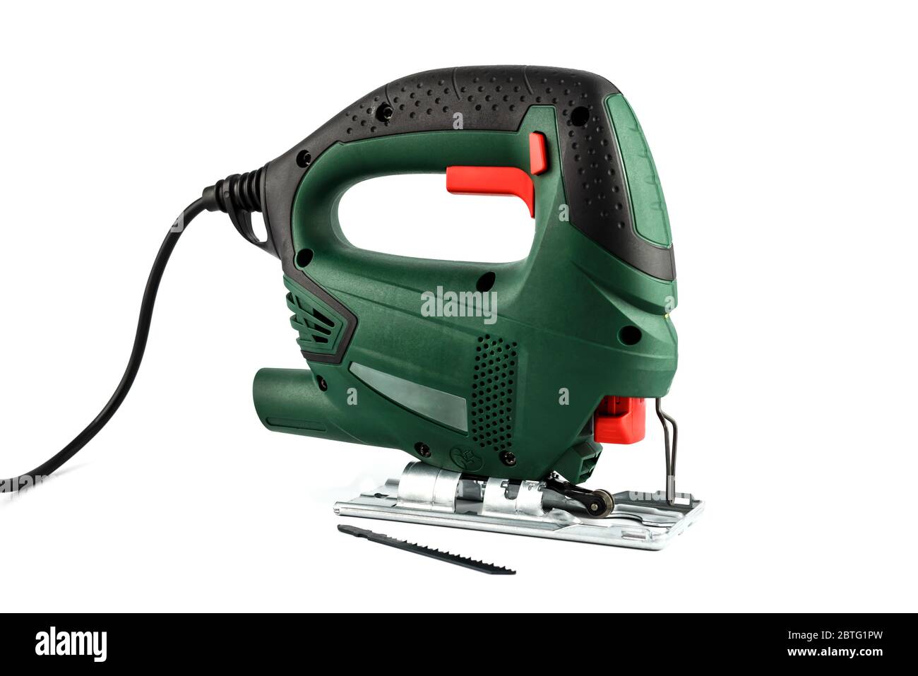 A jigsaw power tool and blade for electric jigsaw isolated on white