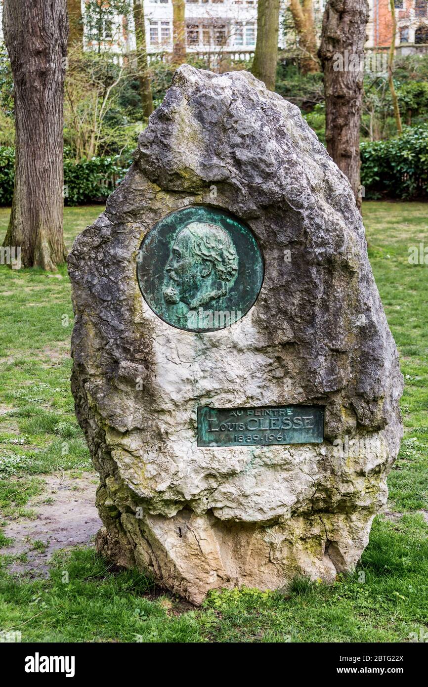 Stone memorial to Belgian painter Louis Clesse (1889-1961), Brussels, Belgium. Stock Photo