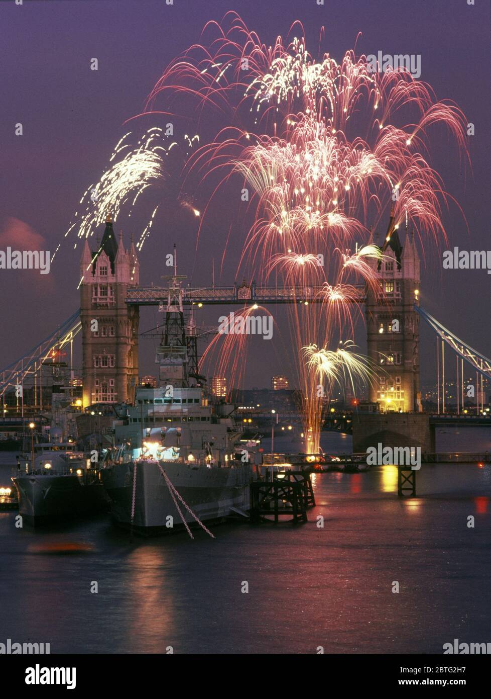 Fireworks, Tower Bridge, London, England Stock Photo