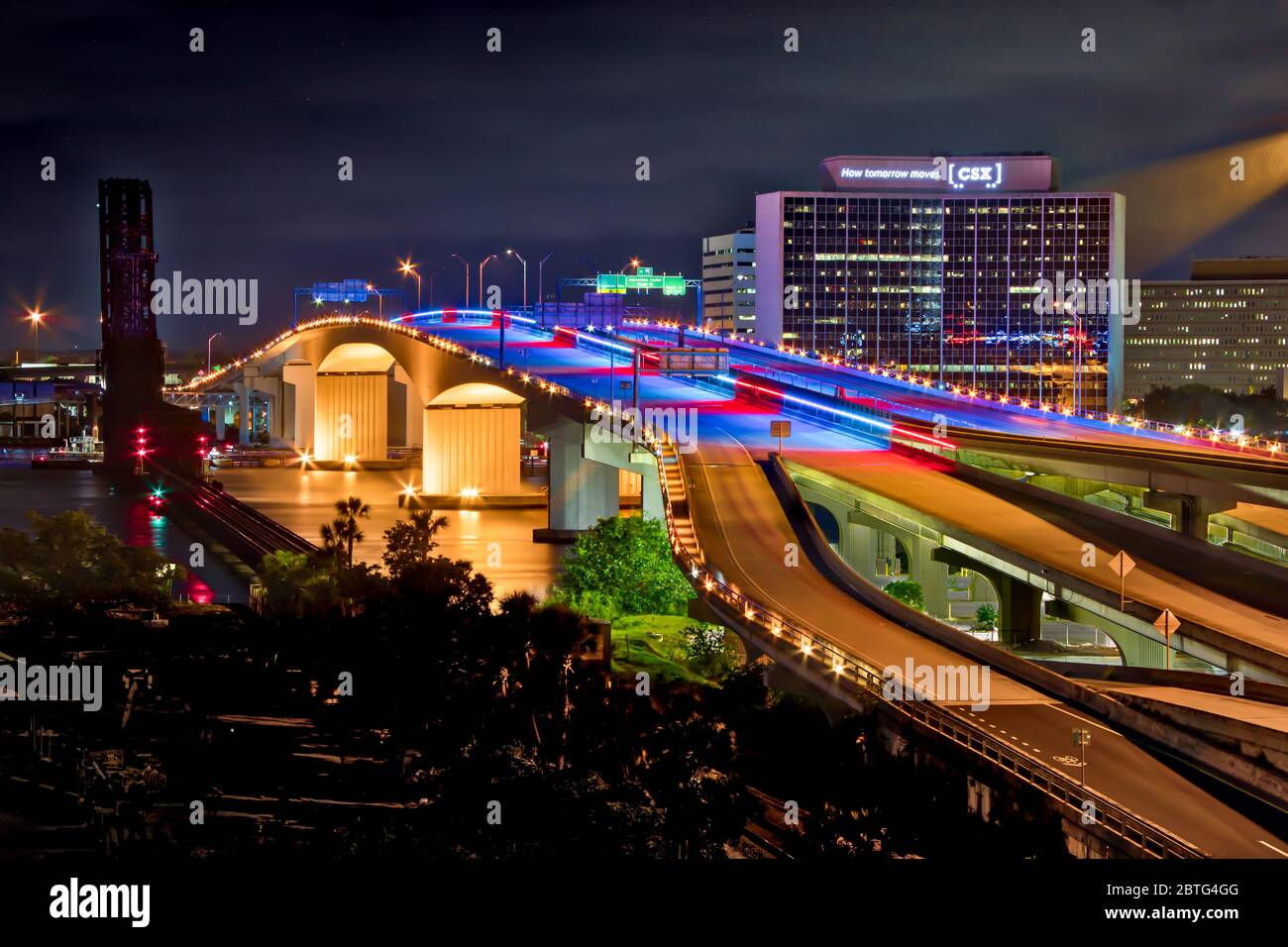 Nighttime Acosta Bridge Stock Photo Alamy