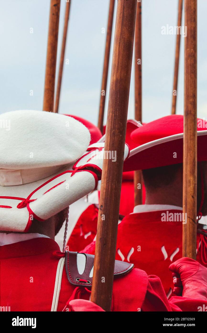 Traditional parade on Swiss National Day in Vevey. National holiday of Switzerland, set on 1st August. Celebration of the founding of the Swiss Confederacy. Independence day. Stock Photo