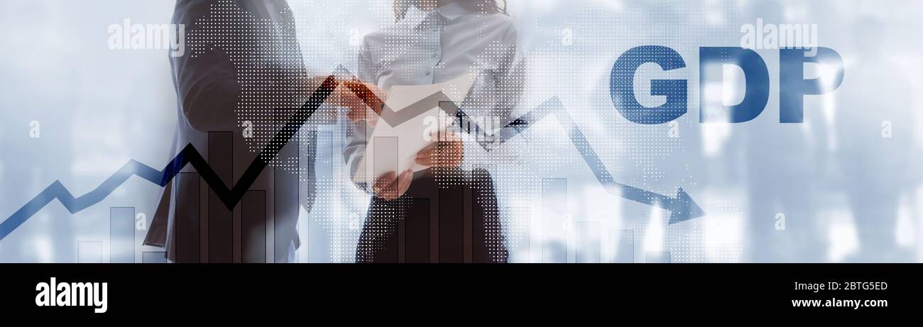 GDP Gross Domestic Product on Business Modern Background. Arrow and charts. Stock Photo