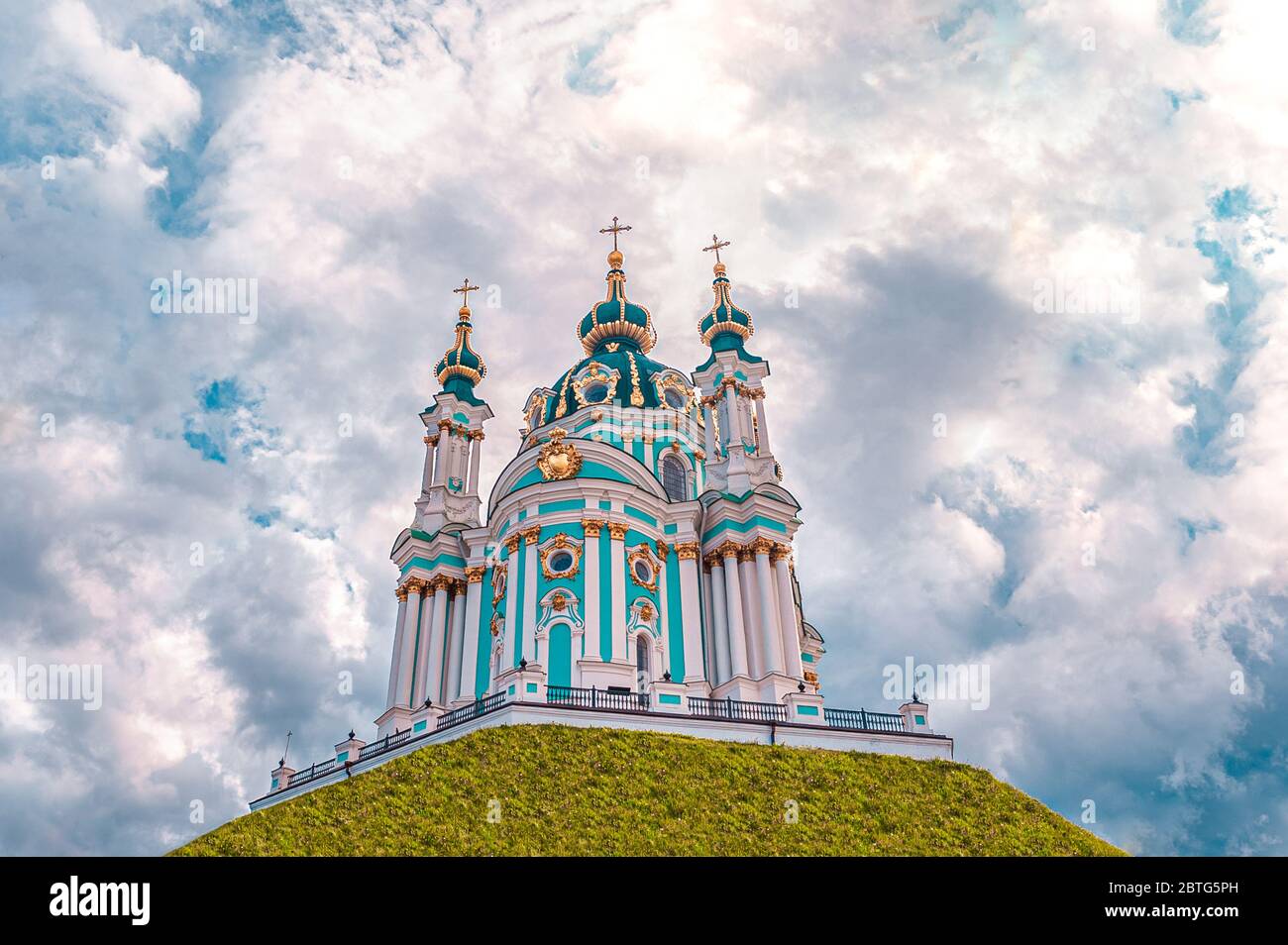 St. Andrew's Church - major Baroque church is located at the top of the Andriyivskyy Descent in Kyiv, Ukraine Stock Photo