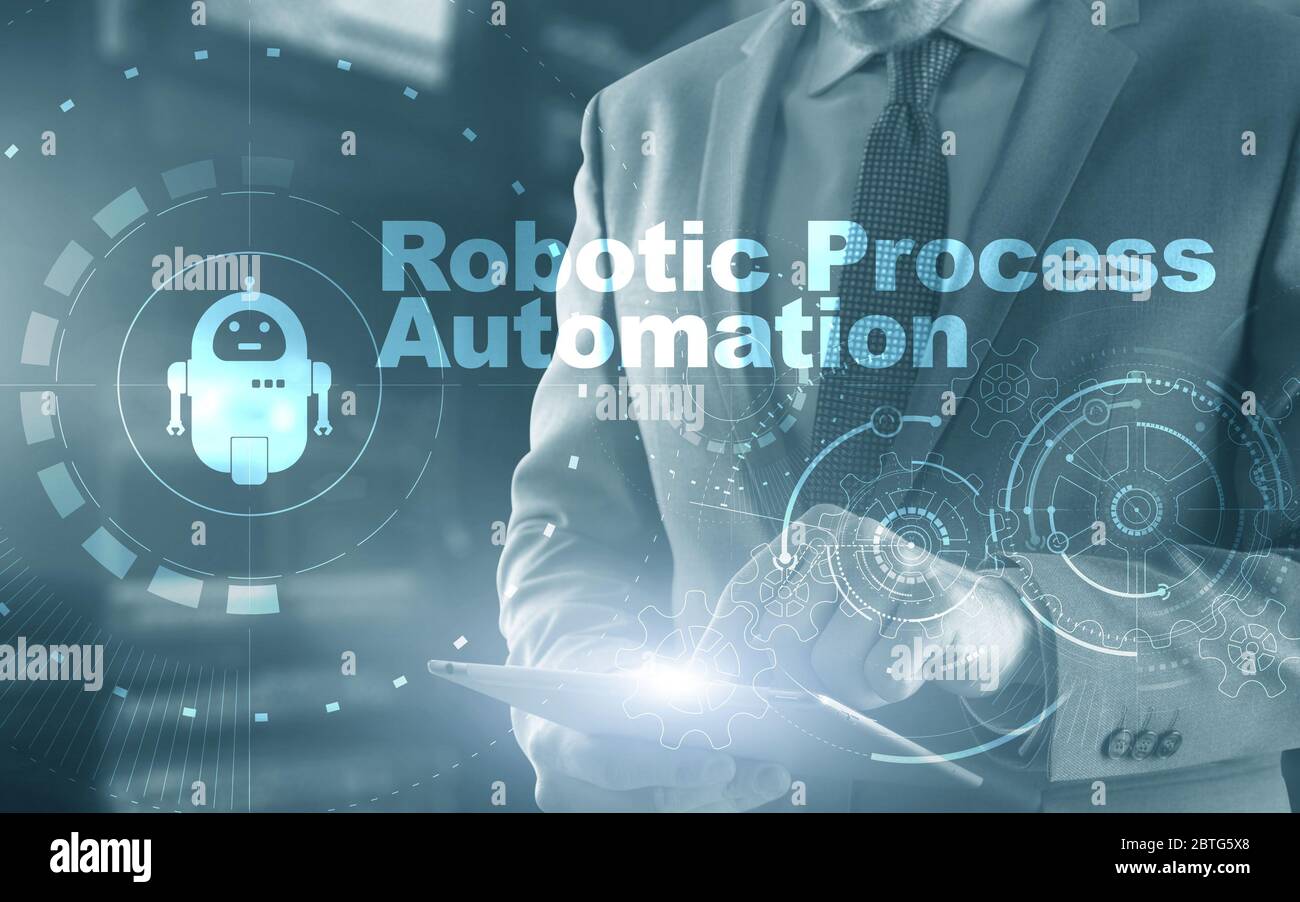 RPA Robotic Process Automation. Ai algorithm analyze Business. Stock Photo