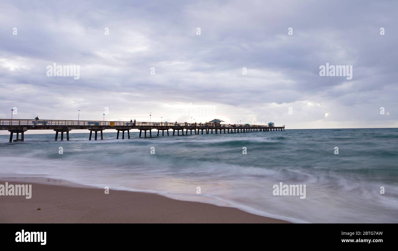 Pompano Beach Pier Broward County Florida by sturmy weatcher and long term exposure Stock Photo