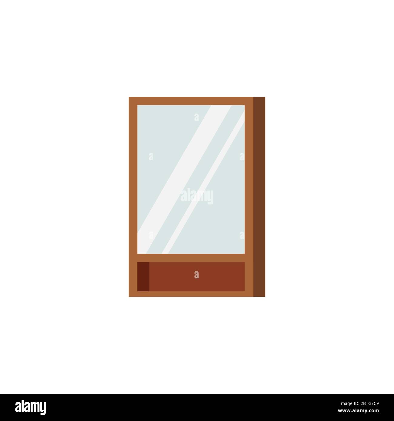 Wooden frame rectangular mirror with shelf and locker for bathroom isolated on white background. Stock Vector
