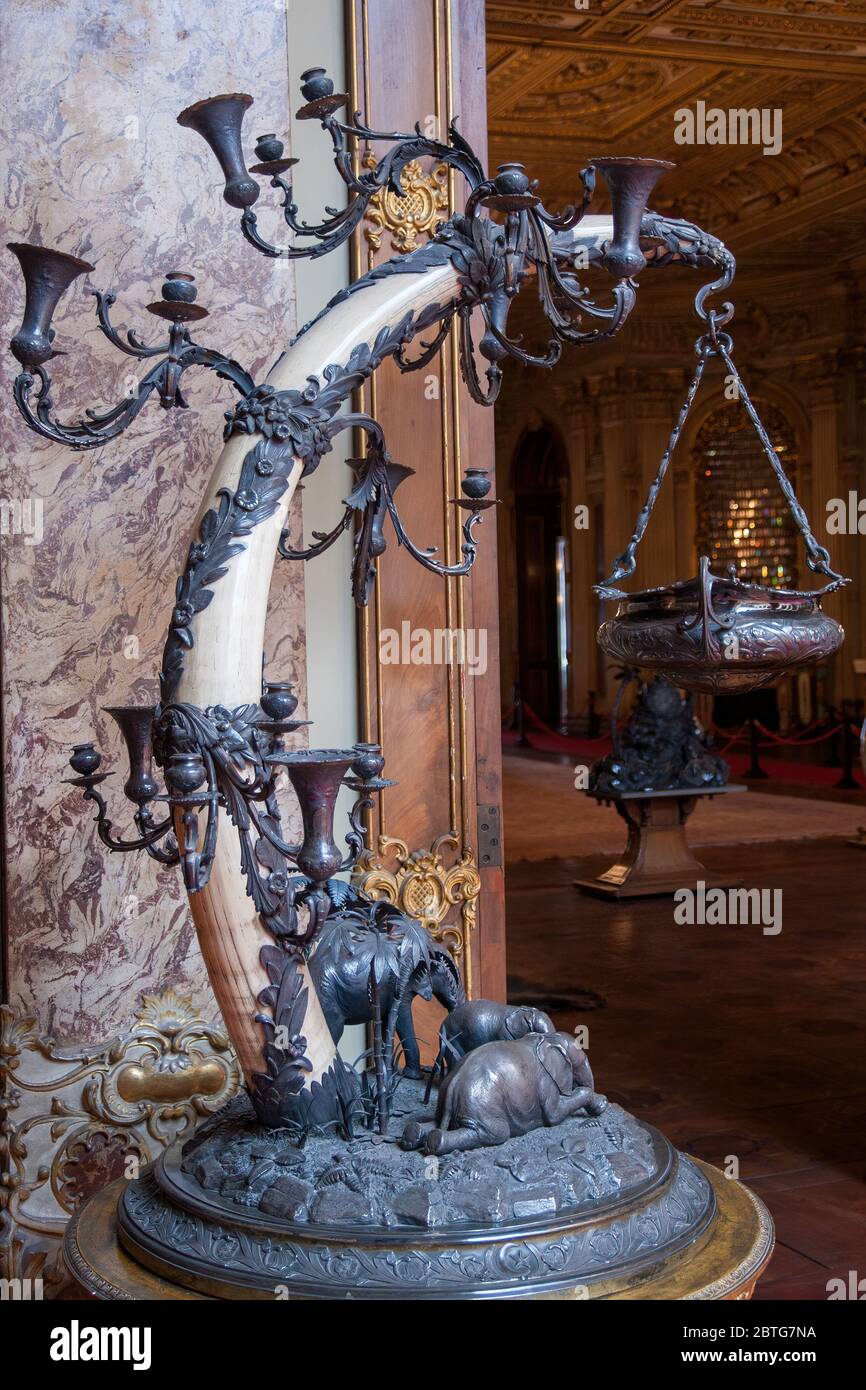 An ornate chandelier made of the elephant tusk in Dolmabahce Palace, Istanbul Stock Photo