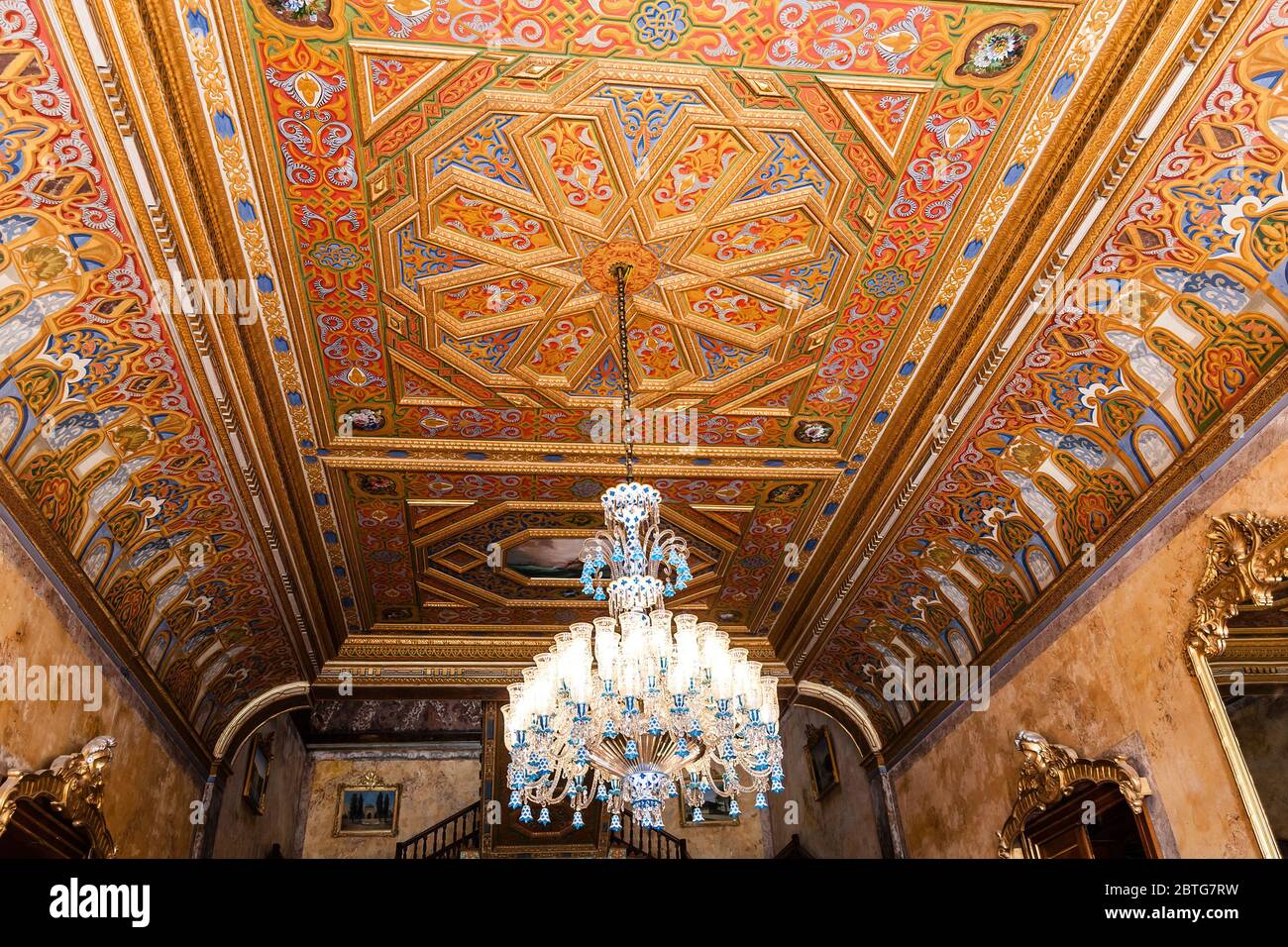 Ornate ceiling decoration in Beylerbeyi Palace, Istanbul Stock Photo