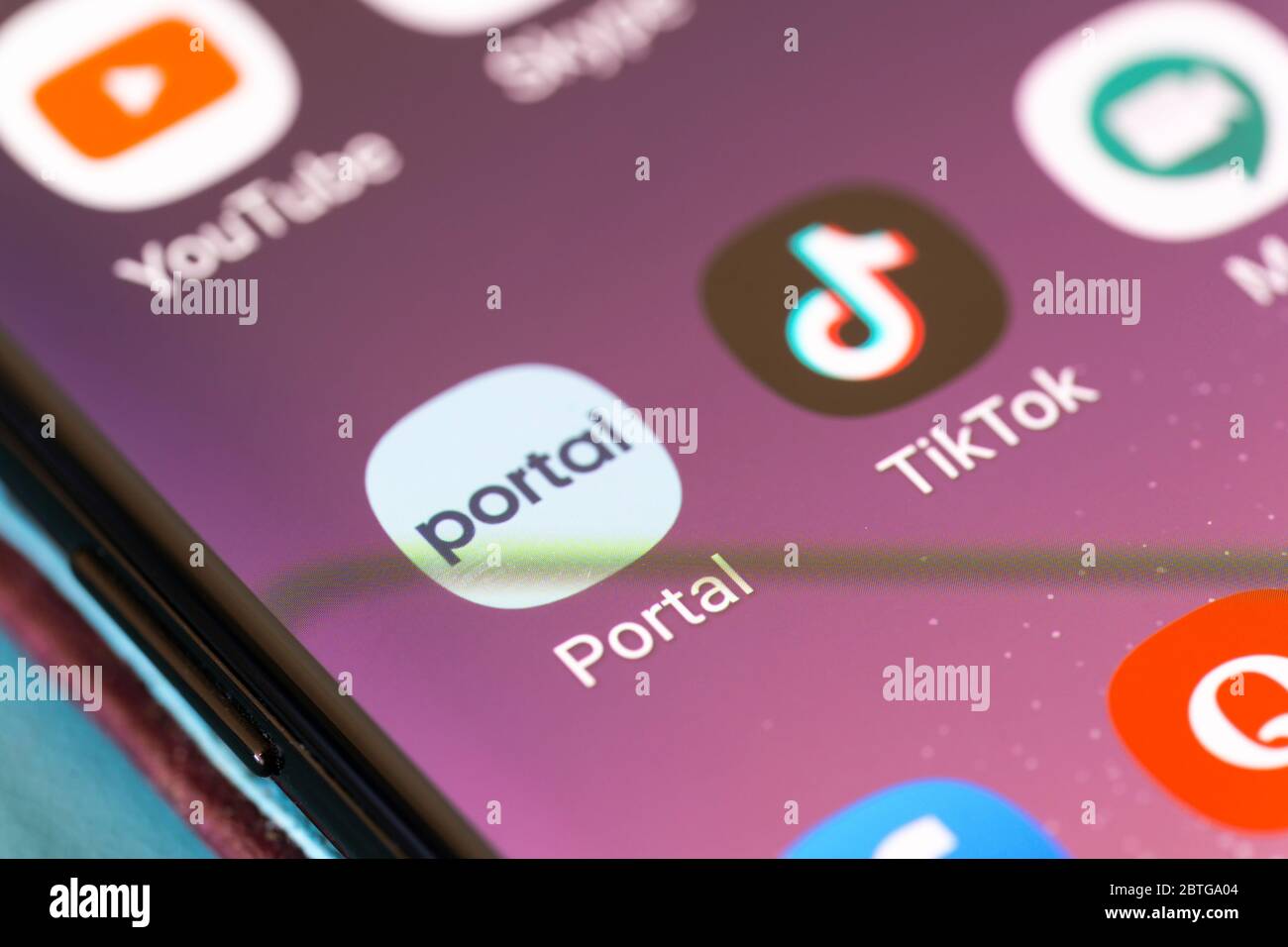 A closeup of the Portal App by Facebook on a smartphone screen that lets you control Portal devices with your smartphone Stock Photo