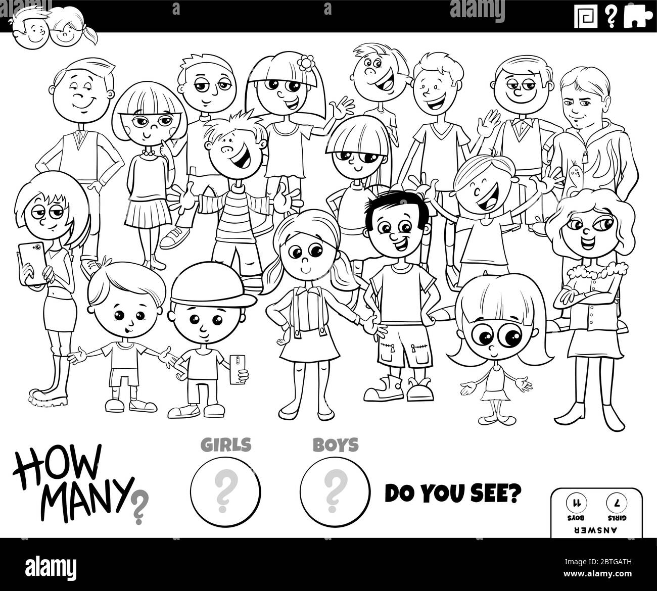 Black and White Illustration of Educational Counting Game for Children ...