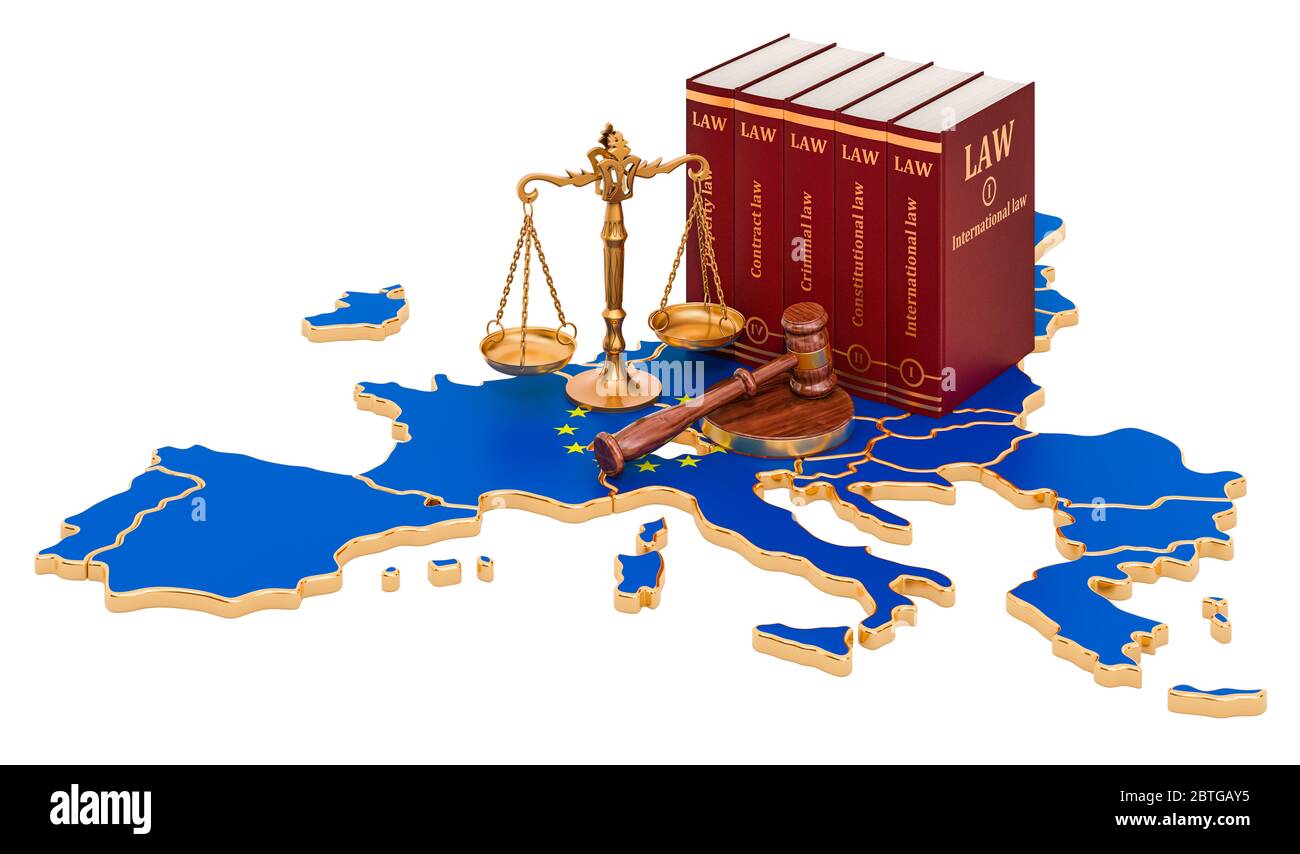 Law and justice in the European Union concept, 3D rendering isolated on