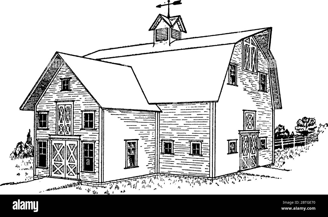 Black and white line art farm barn hi-res stock photography and ...