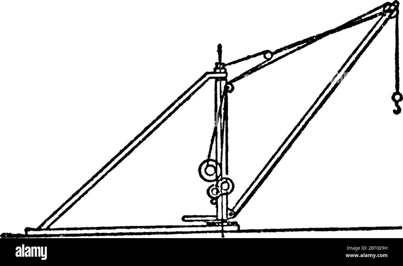 An illustration of a derrick crane, vintage line drawing or engraving