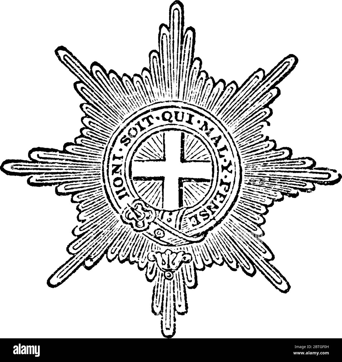 The Most Noble Order of the Garter is an order of chivalry, or knighthood, originating in medieval England, and presently bestowed on recipients in an Stock Vector