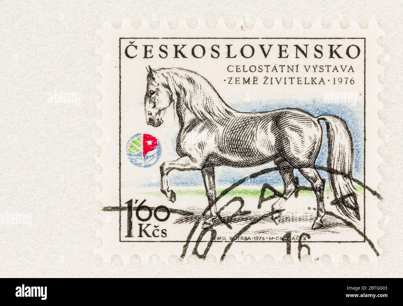 SEATTLE WASHINGTON - May 23, 2020:  Kladruby Stallion on stamp, the oldest horse breed of Czechoslovakia.  Scott # 2079 Stock Photo