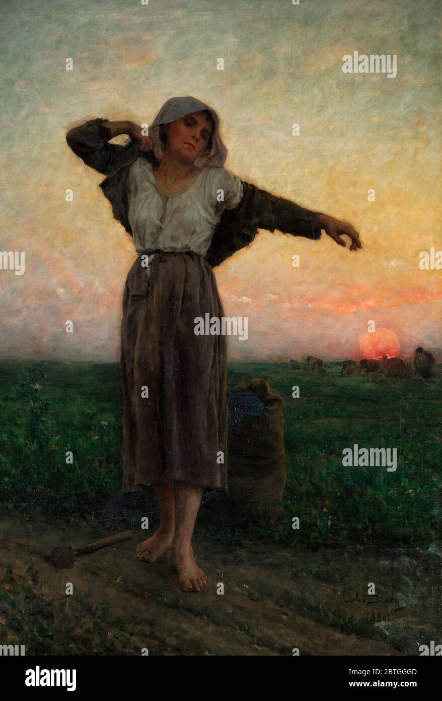 Jules Breton - Oil Painting on Canvas - Realism - Large Size Custom  Paintings - The Gleaner Tired