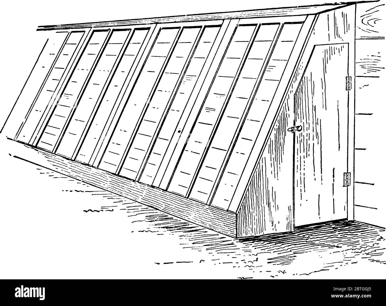 A Cold frame to protect plants, vintage line drawing or engraving illustration. Stock Vector