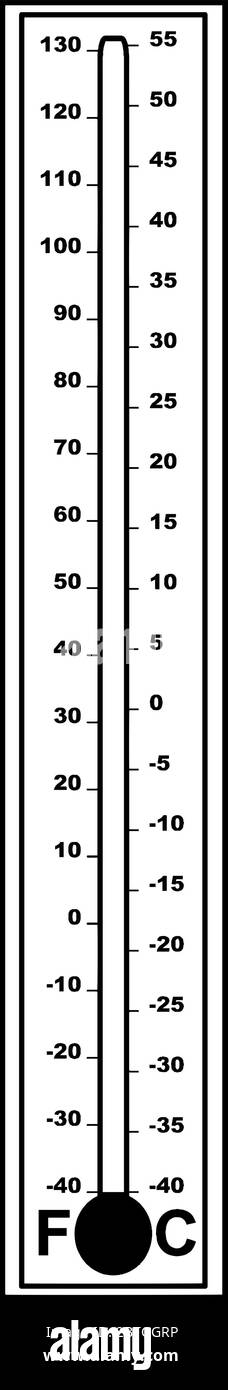 Temperature Scale with dual reading i.e. Fahrenheit and Celsius. Celsius range is -40 to 55 and Fahrenheit range is -40 to 130., vintage line drawing Stock Vector
