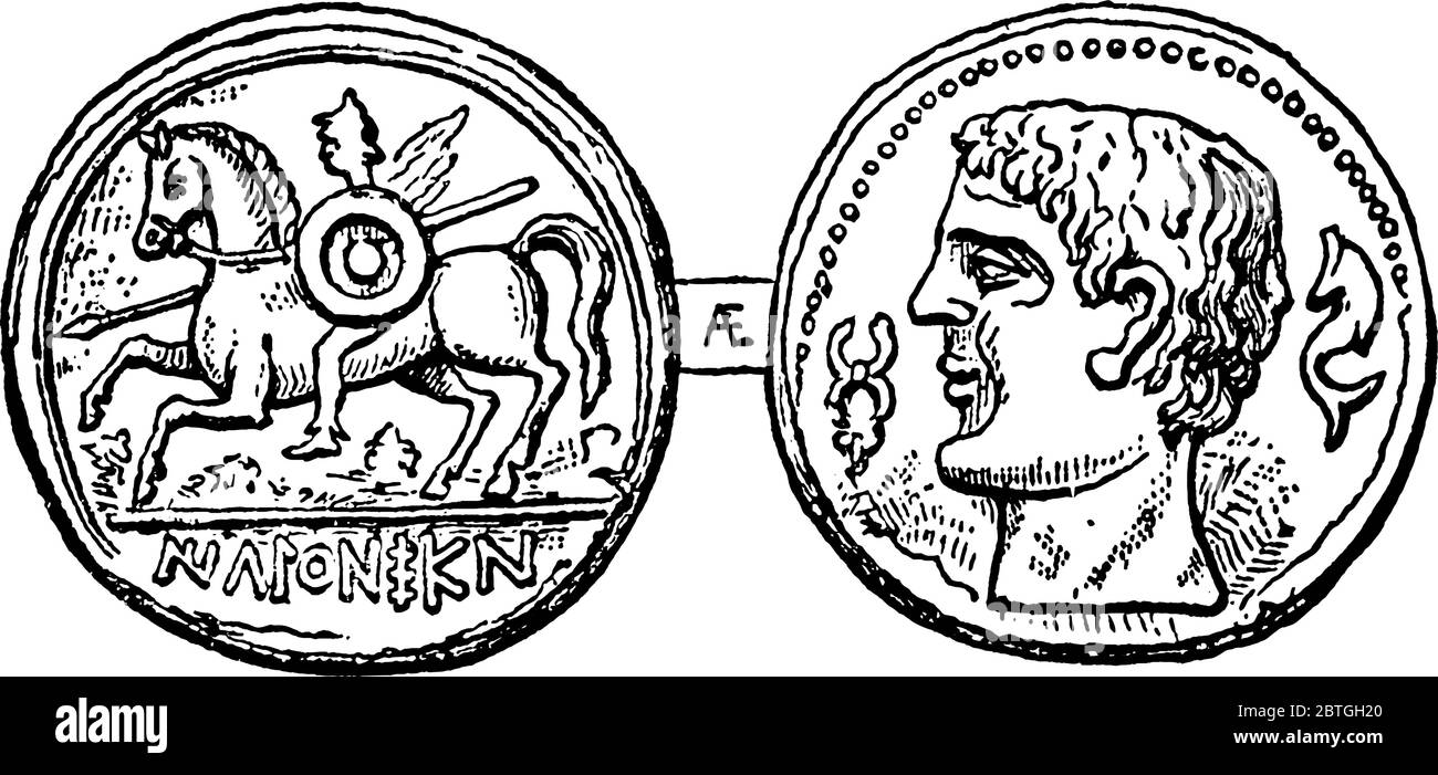 A typical representation of the coin of Illiberis. The name Iberians seems to have been applied by the earlier Greek navigators to those who inhabited Stock Vector