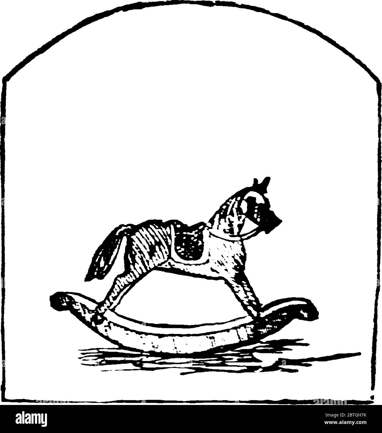 A Horse toy with curved shape base to play, vintage line drawing or