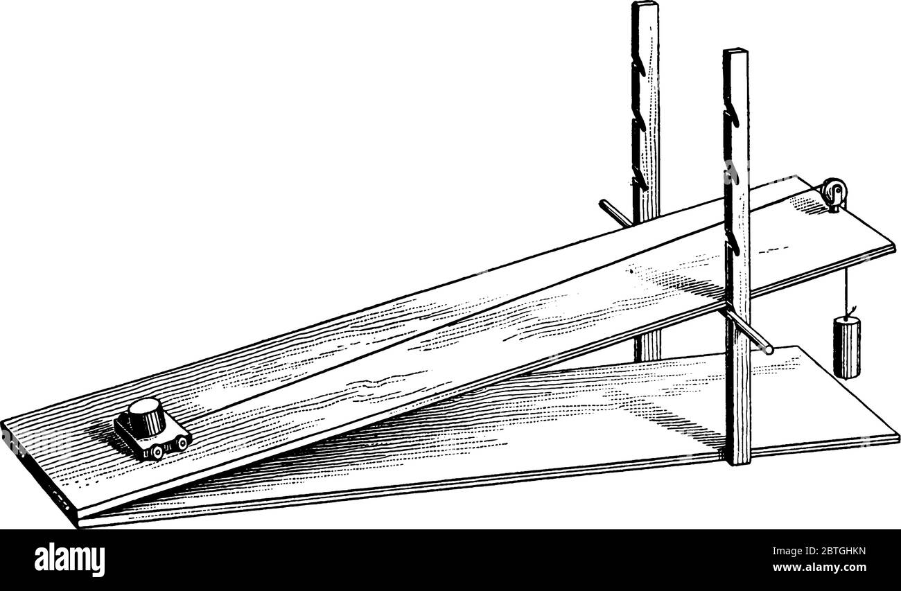 Inclined plane is also called ramp. It is a flat surface whose one end is lifted from the ground while other end make some angle with earth. It helps Stock Vector
