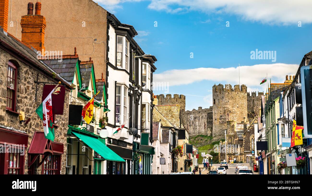 Houses and castle in Conwy, Wales Stock Photo Alamy