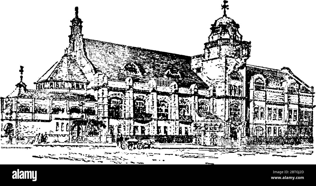 Northampton Institute, a university in Clerkenwell, London, United Kingdom. Lord Mayor of London is the university's Rector, vintage line drawing or e Stock Vector