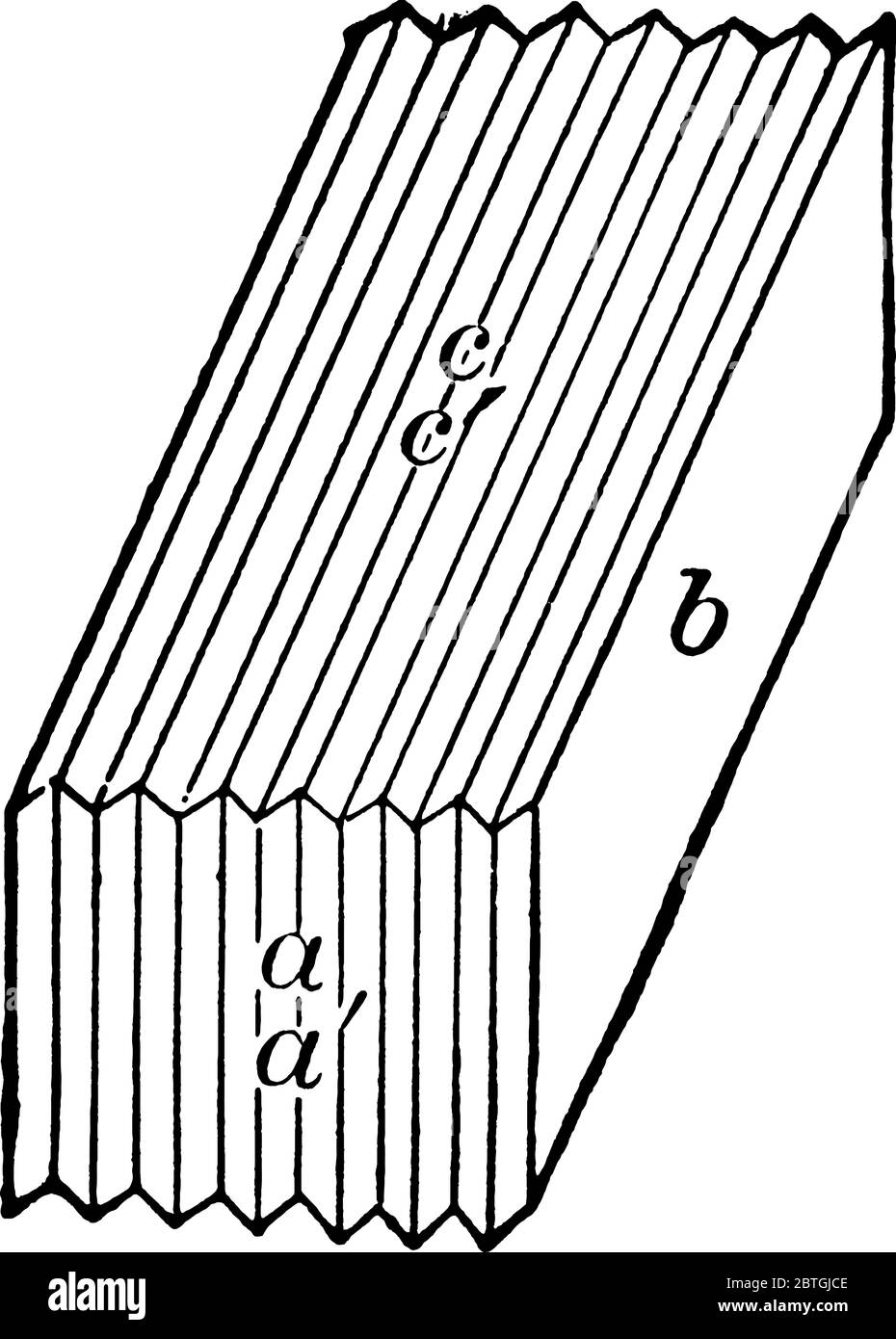 Albite is a plagioclase feldspar mineral. It is the sodium endmember of the plagioclase solid solution series, vintage line drawing or engraving illus Stock Vector