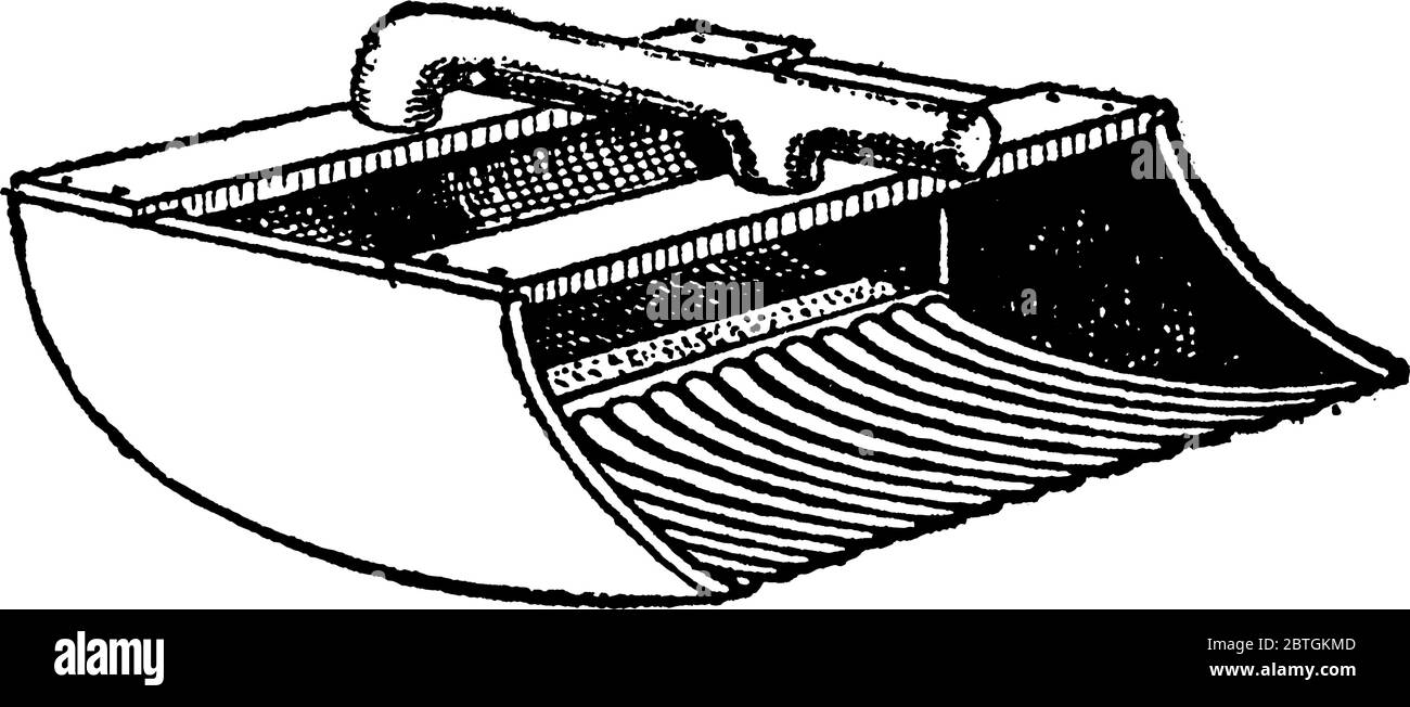 Tool used to picking up cranberries, vintage line drawing or engraving illustration. Stock Vector